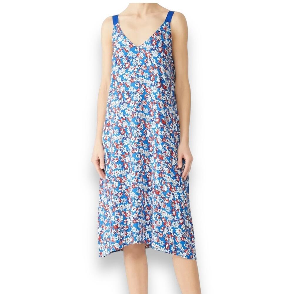 Rag & Bone Womens Estell Floral Printed Dress Large Blue Red